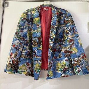River Island Vintage London England Novelty Print Jacket Blazer Fun Art Travel